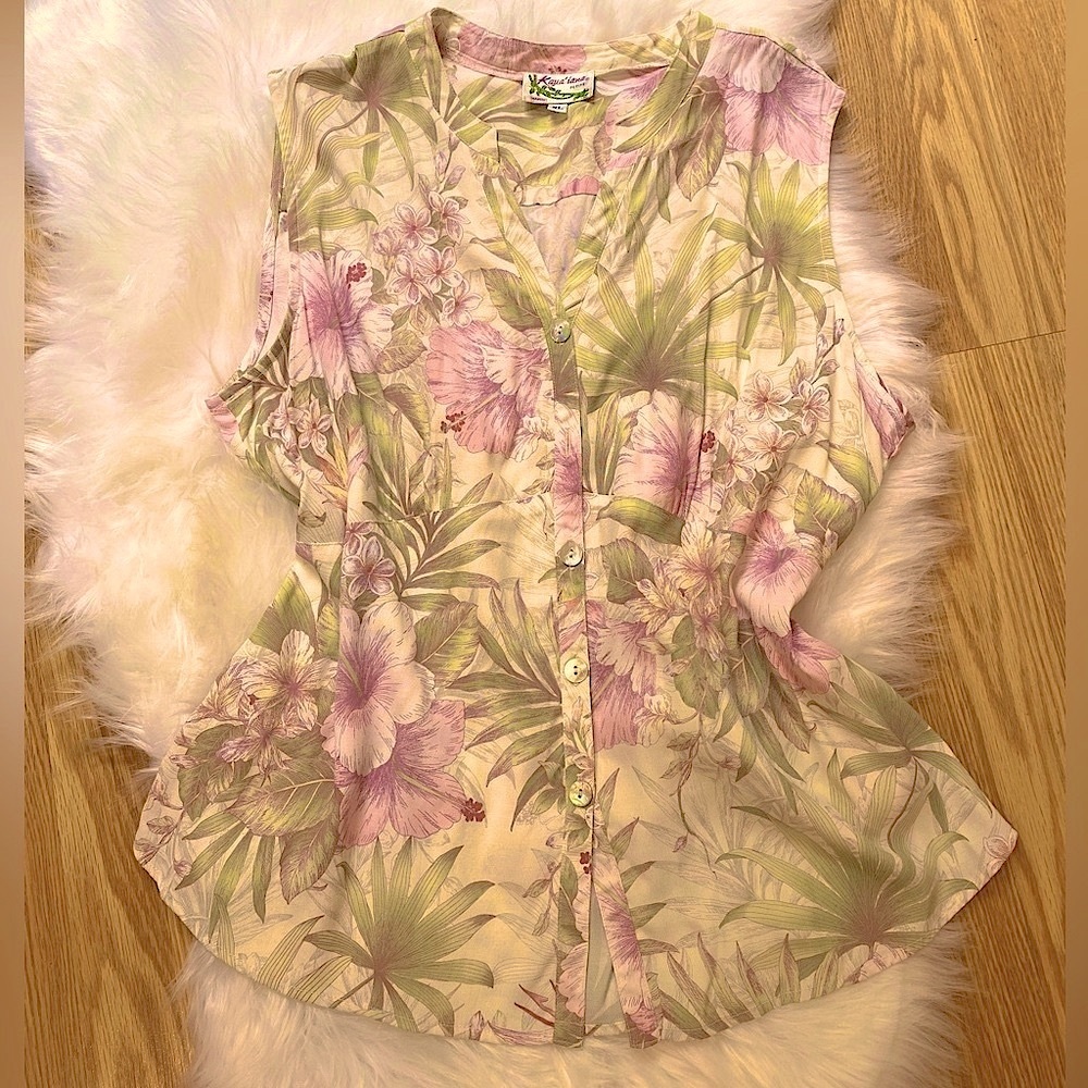 🌺🦜Tropic Vibes 🍹 Hawaiian floral print blouse S/M